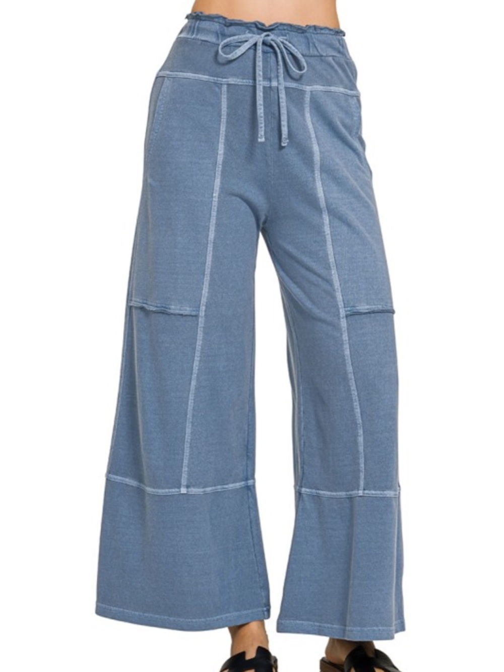 FRENCH TERRY WASHED EXPOSED-SEAM WIDE LEG PANTS